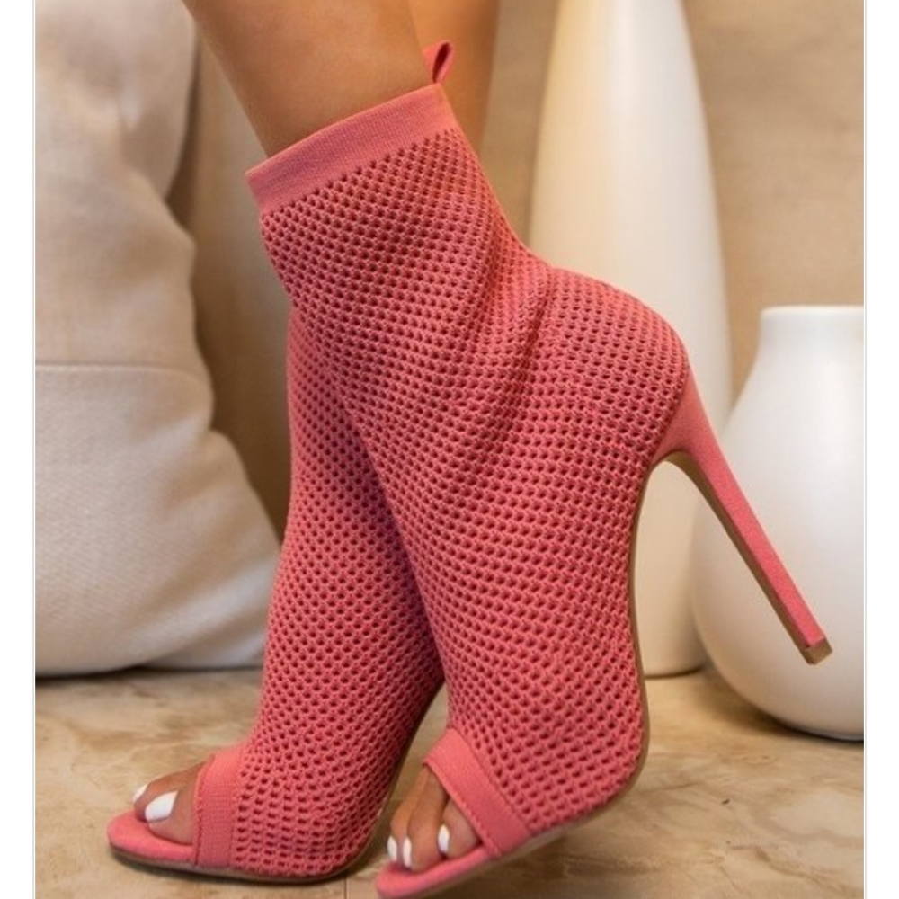 SoMe - Coral Peep Toe Stiletto Booties